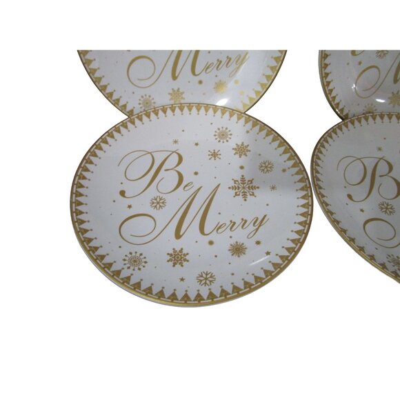 Be Merry Festive Holiday Gold 222 Fifth Small Plates Set of Four GUC - Picture 4 of 15